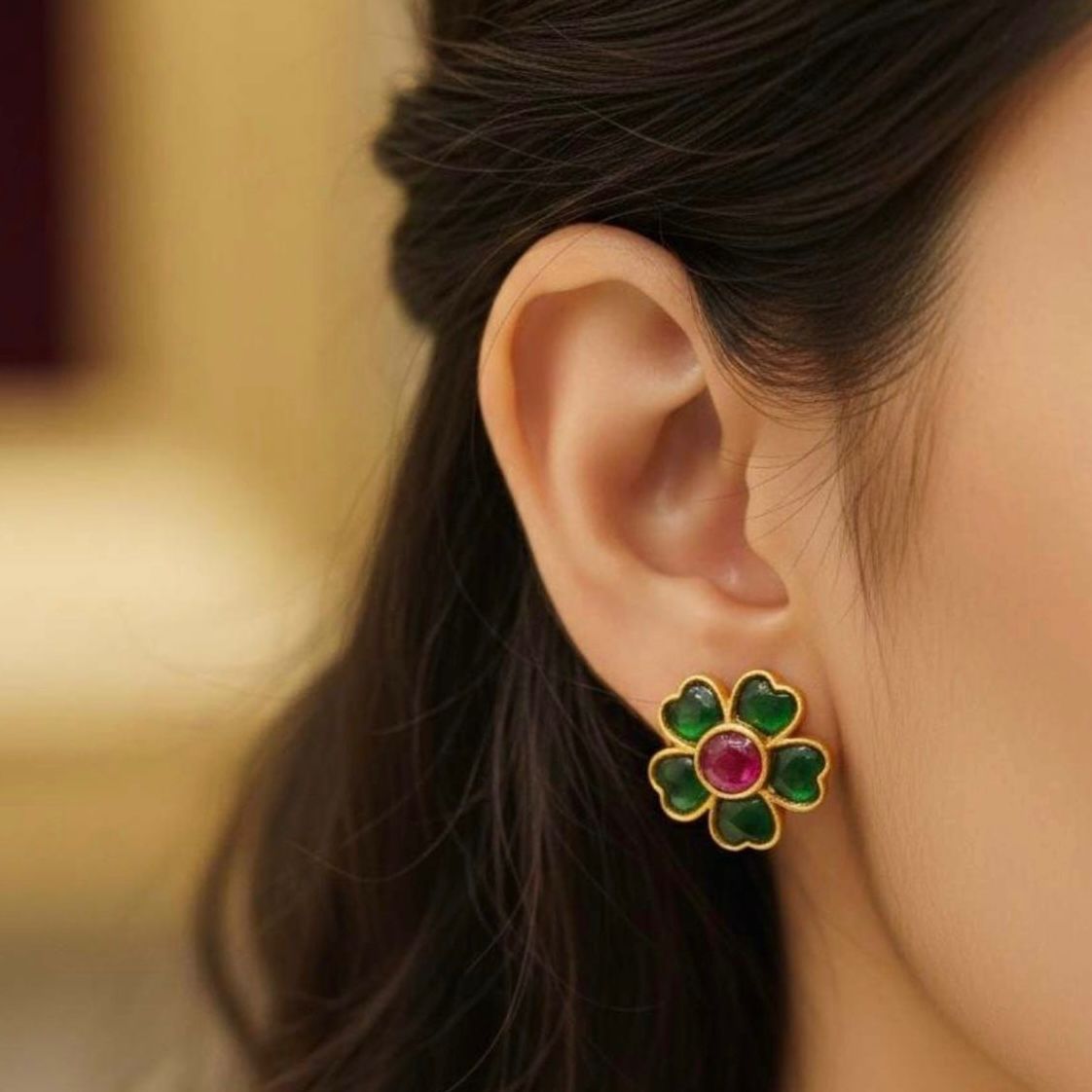 GREEN FLORAL SILVER EARRINGS