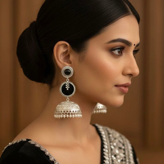 ROUND BLACK DROP IMITATION EARRINGS