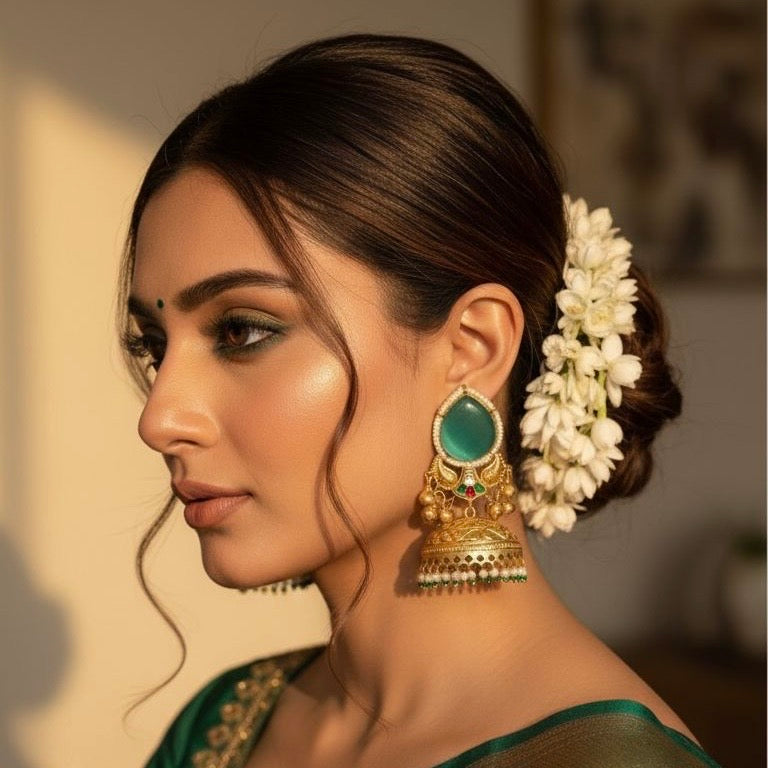 GREEN PEARL DROP IMITATION EARRINGS