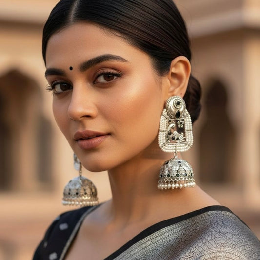 BLACK PEACOCK DROP IMITATION EARRINGS