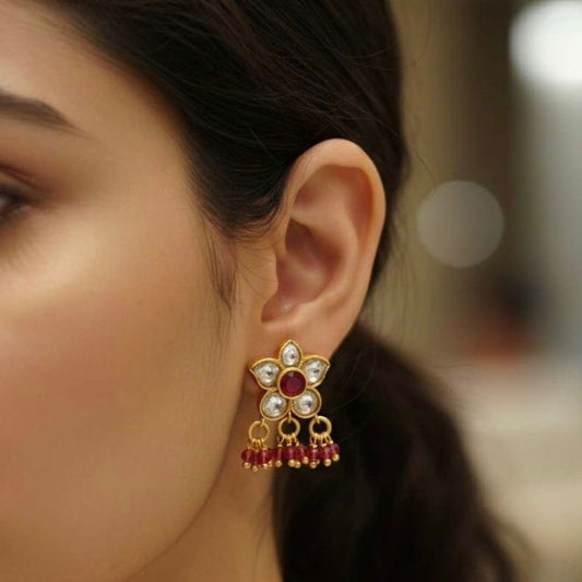 SILVER RED DROP EARRINGS