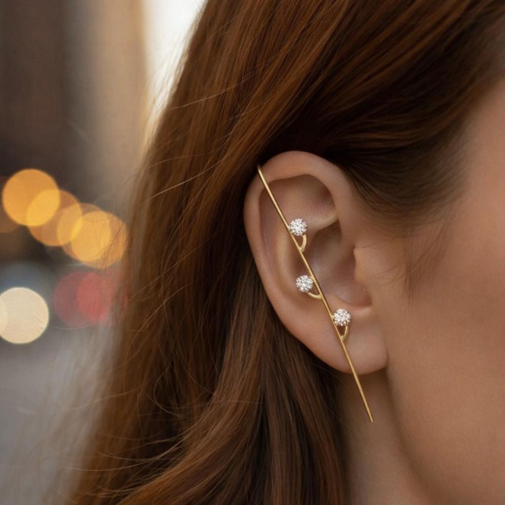 ROUND 3 STONE STICK EARRINGS